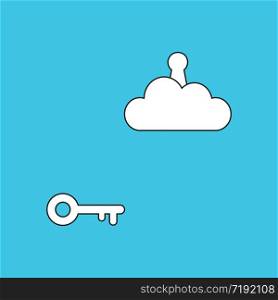 Vector illustration concept of key reach to keyhole on cloud. Blue background.