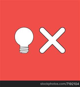 Vector illustration concept of light bulb with x mark symbol. Red background.