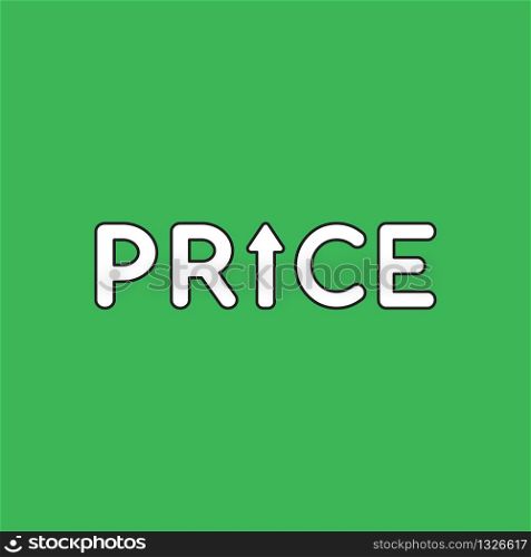 Vector illustration concept of price word with arrow moving up. White colored, black outlines and green background.