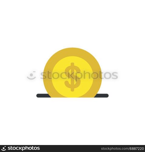 Vector illustration concept of putting and saving dollar coin money icon into the moneybox hole on white background with flat design style.