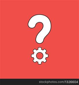 Vector illustration concept of question mark with gear. White colored, black outlines and red background.