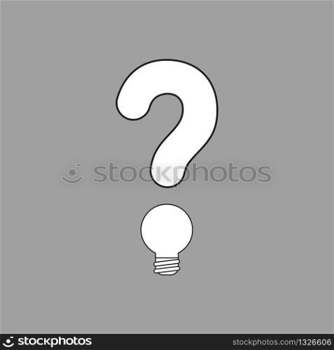 Vector illustration concept of question mark with light bulb. White colored, black outlines and grey background.