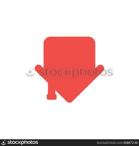 Vector illustration concept of red house icon showing down in an arrow shape on white background with flat design style.