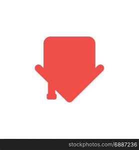 Vector illustration concept of red house icon showing down in an arrow shape on white background with flat design style.