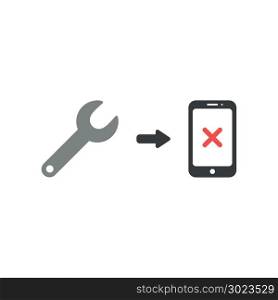 Vector illustration concept of repair smartphone with grey spanner icon.