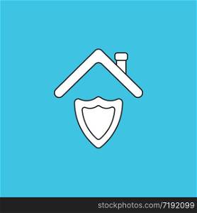 Vector illustration concept of shield guard under roof. Blue background.