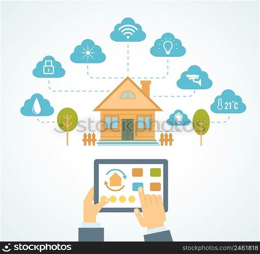 vector illustration concept of smart house technology system with centralized control