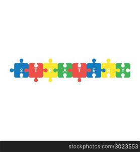 Vector illustration concept of strategy word written on eight puzzle jigsaw pieces connected.