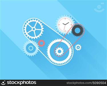 Vector illustration concept of time management isolated on blue background with long shadow.