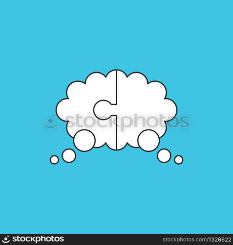 Vector illustration concept of two pieces jigsaw puzzle thought bubble. White colored, black outlines and blue background.