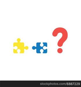 Vector illustration concept of yellow and blue puzzle pieces that are incompatible with each other with red question mark icon on white background with flat design style.