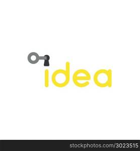 Vector illustration concept of yellow idea word with keyhole and key unlock.