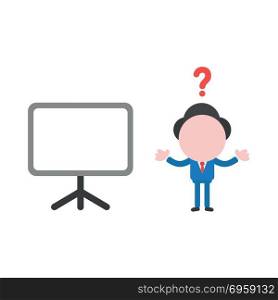 Vector illustration confused businessman with blank presentation. Vector illustration concept of confused businessman character with blank presentation chart icon