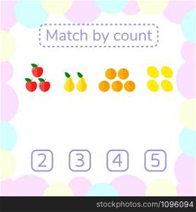 vector illustration. counting game for preschool children. mathematical game. count the items in the picture and choose the right answer. rebus for children. Apples, pears, oranges, lemons.. vector illustration. counting game for preschool children. mathe