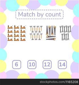 vector illustration. counting game for preschool children. mathematical rebus. count the items in the picture and choose the right answer. hammer, saw, plane, wrench, tools. vector illustration. counting game for preschool children. mathe