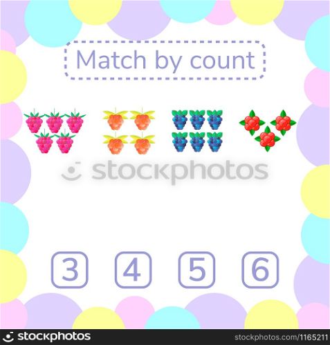 vector illustration. counting game for preschool children. mathematical rebus. count the items in the picture and choose the right answer. berry, BlackBerry, raspberry, stone bramble, cloudberries. vector illustration. counting game for preschool children. mathe