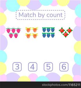 vector illustration. counting game for preschool children. mathematical rebus. count the items in the picture and choose the right answer. berry, BlackBerry, raspberry, stone bramble, cloudberries. vector illustration. counting game for preschool children. mathe
