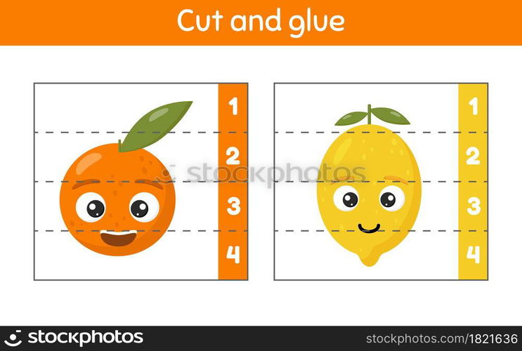 Vector illustration. Cut and glue. Learning numbers. Worksheet for kids
