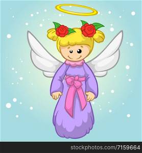 Vector illustration cute Christmas flying angel character