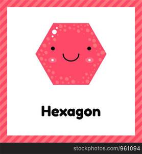 vector illustration. cute geometric figure for kids. Pink shape hexagon isolated on white background with funny face.. vector illustration. cute geometric figure for kids. Pink shape hexagon isolated on white background.