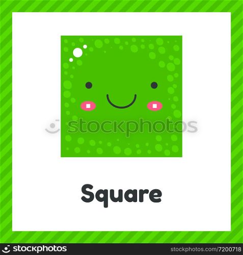 vector illustration. cute geometric figures for kids. Green shape square isolated on white background with funny face.. vector illustration. cute geometric figures for kids. Green shape square isolated on white background.