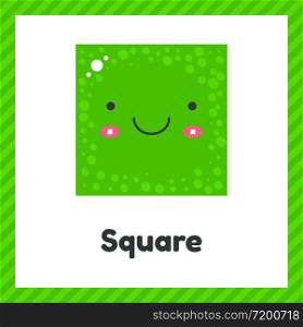 vector illustration. cute geometric figures for kids. Green shape square isolated on white background with funny face.. vector illustration. cute geometric figures for kids. Green shape square isolated on white background.