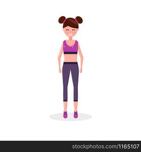 vector illustration. cute girl flat in sports bra, leggings and sneakers. vector illustration. cute girl flat in sports bra, leggings and