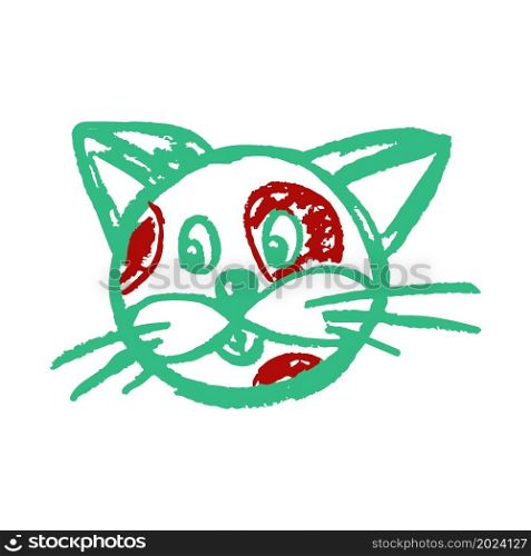 Vector illustration. Cute icon in hand draw style. Cat. Drawing with wax crayons, children&rsquo;s creativity. Icon in hand draw style. Drawing with wax crayons, children&rsquo;s creativity