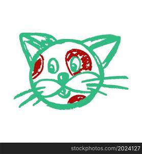 Vector illustration. Cute icon in hand draw style. Cat. Drawing with wax crayons, children&rsquo;s creativity. Icon in hand draw style. Drawing with wax crayons, children&rsquo;s creativity