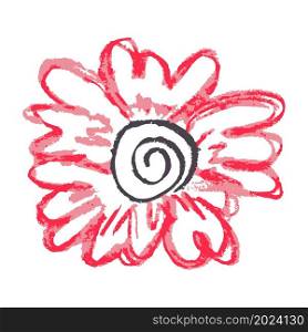 Vector illustration. Cute icon in hand draw style. Flower. Drawing with wax crayons, children&rsquo;s creativity. Sign. Icon in hand draw style. Drawing with wax crayons, children&rsquo;s creativity