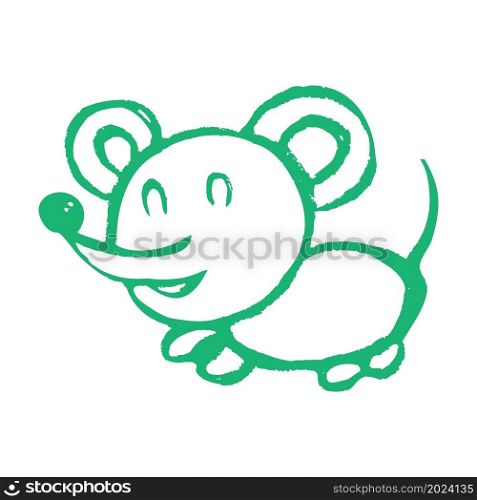 Vector illustration. Cute icon in hand draw style. Mouse. Drawing with wax crayons, children&rsquo;s creativity. Sign, symbol, pin. Icon in hand draw style. Drawing with wax crayons, children&rsquo;s creativity