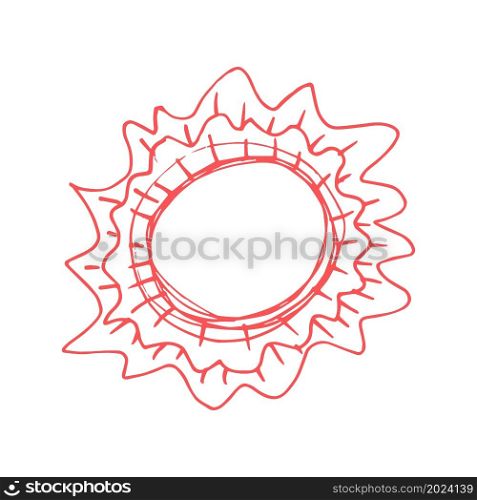 Vector illustration. Cute icon in hand draw style. Sun. Doodle drawing, children&rsquo;s creativity. Sign, symbol, pin. Icon in hand draw style. Children&rsquo;s creativity