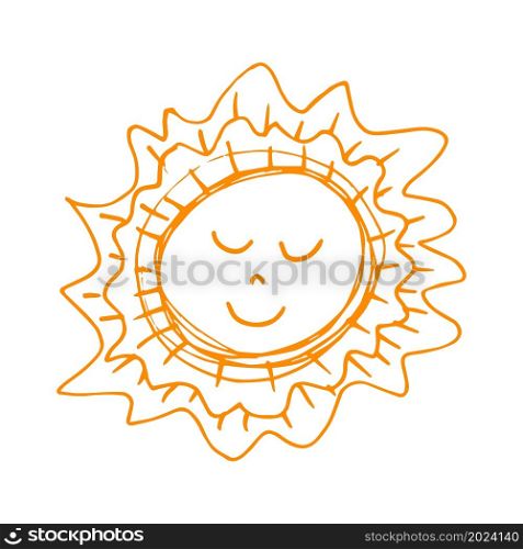 Vector illustration. Cute icon in hand draw style. Sun. Doodle drawing, children&rsquo;s creativity. Sign, symbol. Icon in hand draw style. Children&rsquo;s creativity