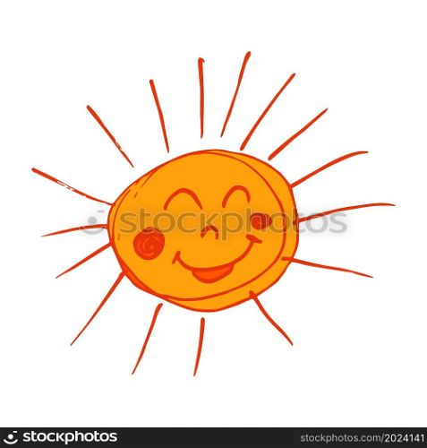 Vector illustration. Cute icon in hand draw style. Sun. Doodle drawing, children&rsquo;s creativity. Sign. Icon in hand draw style. Children&rsquo;s creativity