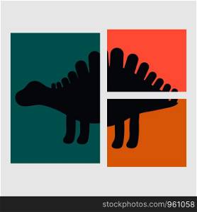 Vector illustration. Cute silhouette dinosaur stegosaurus. Print for kids. Pink, white, dark blue, orange Wall art. Vector illustration. Cute silhouette dinosaur stegosaurus. Print for kids. Pink, white, dark blue, orange.