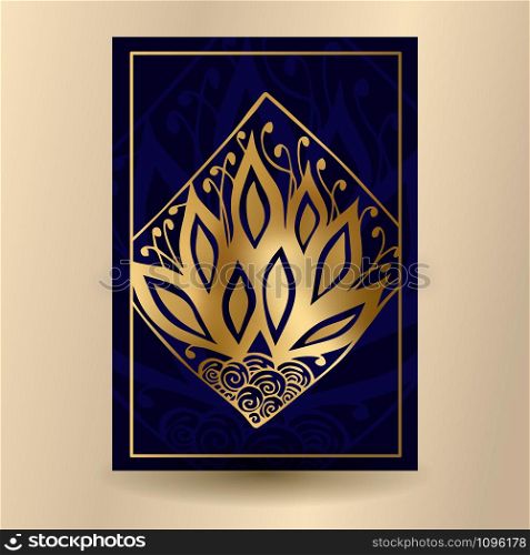 vector illustration. Dark blue banner with a golden pattern. Postcard with abstract fire. Poster.. vector illustration. Dark blue banner with a golden pattern. Pos