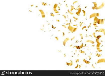 Vector illustration defocused gold confetti isolated on a transparent background. EPS 10. Vector abstract background with many falling tiny confetti pieces. Vector illustration defocused gold confetti isolated on a transparent background.