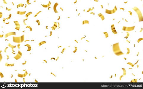 Vector illustration defocused gold confetti isolated on a transparent background. EPS 10. Vector abstract background with many falling tiny confetti pieces. Vector illustration defocused gold confetti isolated on a transparent background.
