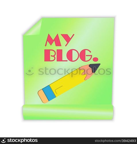 Vector illustration design blog. Social Blog. On the background of a sheet of paper a pencil and a text. Bright,colorful design of your blog.