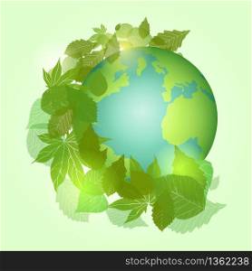 Vector illustration Earth planet with leaves. Vector element for your design. Vector illustration Earth planet with leaves. Vector element for