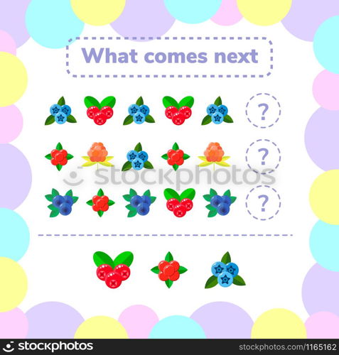Vector illustration. Education logic game for preschool kids. what comes next. berries.. Vector illustration. Education logic game for preschool kids. wh