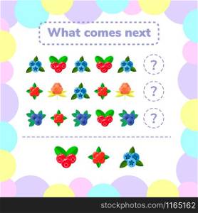 Vector illustration. Education logic game for preschool kids. what comes next. berries.. Vector illustration. Education logic game for preschool kids. wh