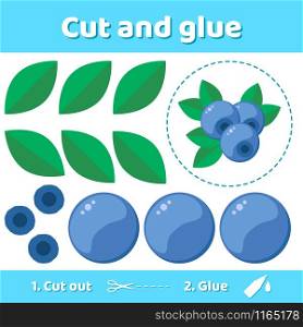 Vector illustration. Education paper game for preschool kids. Use scissors and glue to create the image. forest berry bilberries.. Vector illustration. Education paper game for preschool kids. Use scissors and glue to create the image.