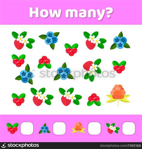 Vector illustration. Educational a mathematical game. Counting game for children. How many.