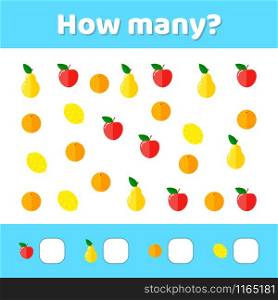 Vector illustration. Educational a mathematical game. Counting game for children. How many.