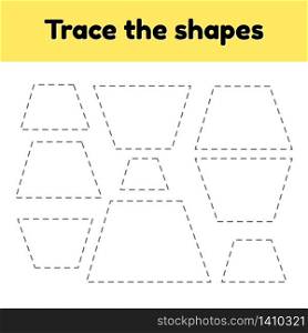 Vector illustration. Educational tracing worksheet for kids kindergarten, preschool and school age. Trace the geometric shape. Dashed lines. Trapezoid.. Educational tracing worksheet for kids kindergarten, preschool and school age. Trace the geometric shape. Dashed lines. Trapezoid.