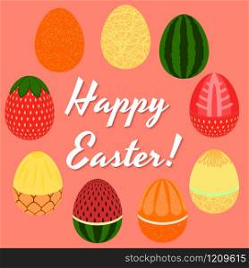 vector illustration. egg. happy Easter. watermelon orange melon pineapple strawberry. vector illustration. egg. happy Easter. watermelon, orange, melo