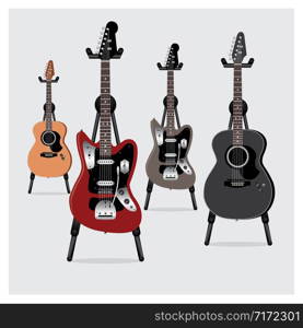 Vector Illustration Electric Guitar & Acoustic Guitar set with Stand