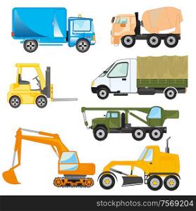 Vector illustration ensemble transport facilities of the special purpose. Varied transport facilities on white background is insulated