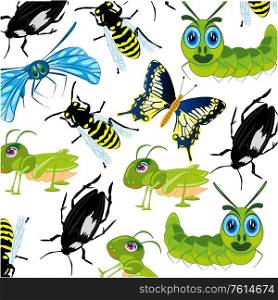 Vector illustration ensemble varied insect colorful decorative pattern. Insect decorative pattern on white background is insulated